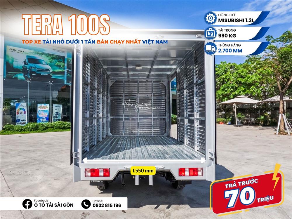 Thùng xe tải nhẹ Tera 100 được đóng bằng Inox chắc chắn, bền bỉ
